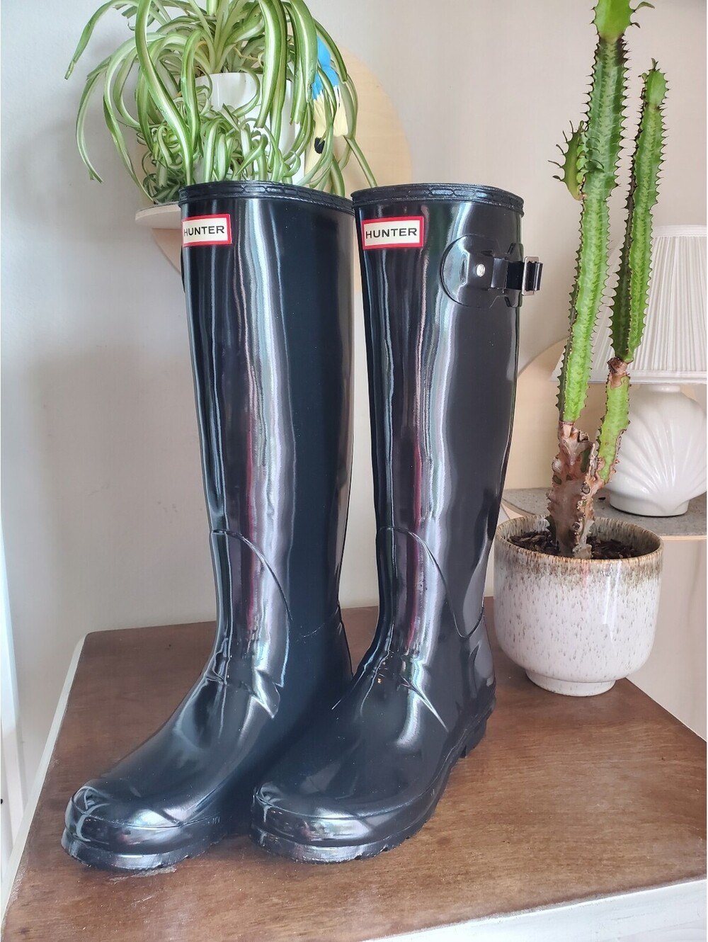 Hunter Original Tall Gloss Rain Boots Black Size 9